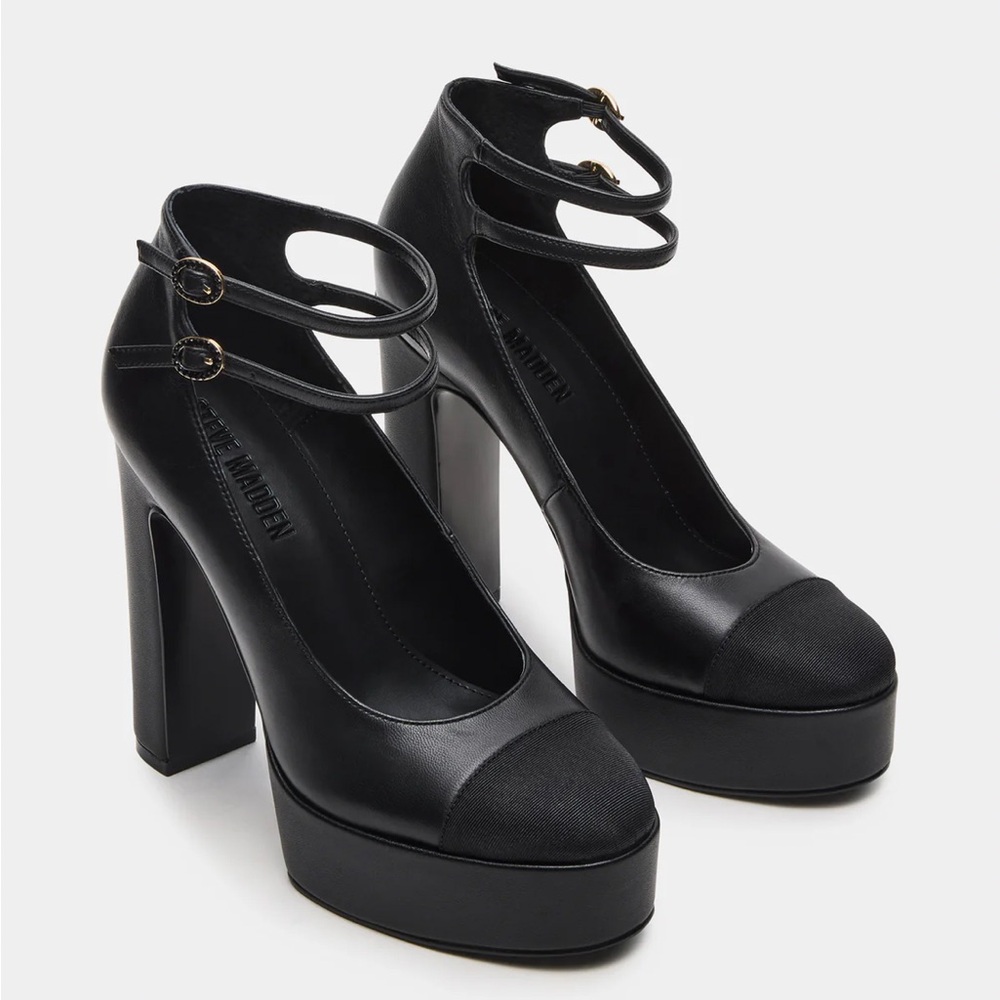 Steve Madden Black Platform Double-Ankle Strap Pumps